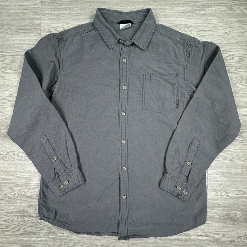 Columbia Mens Button Down Shirt Gray Large Long Sleeve Cotton‎ Canvas Outdoor